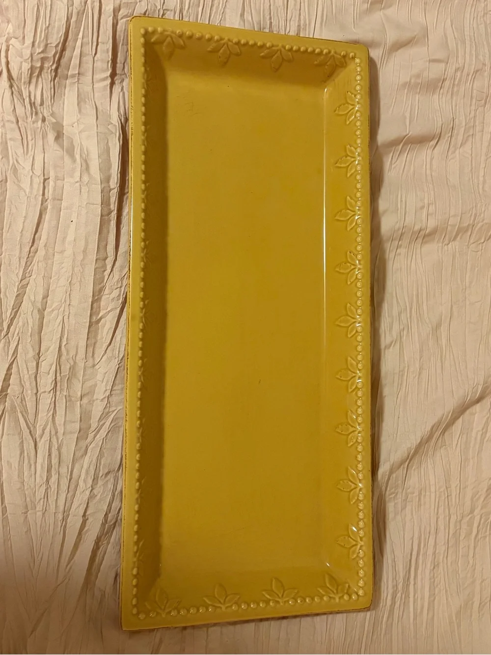 Signature Bright Yellow Ceramic Rectangular Tray with Leaf Edge